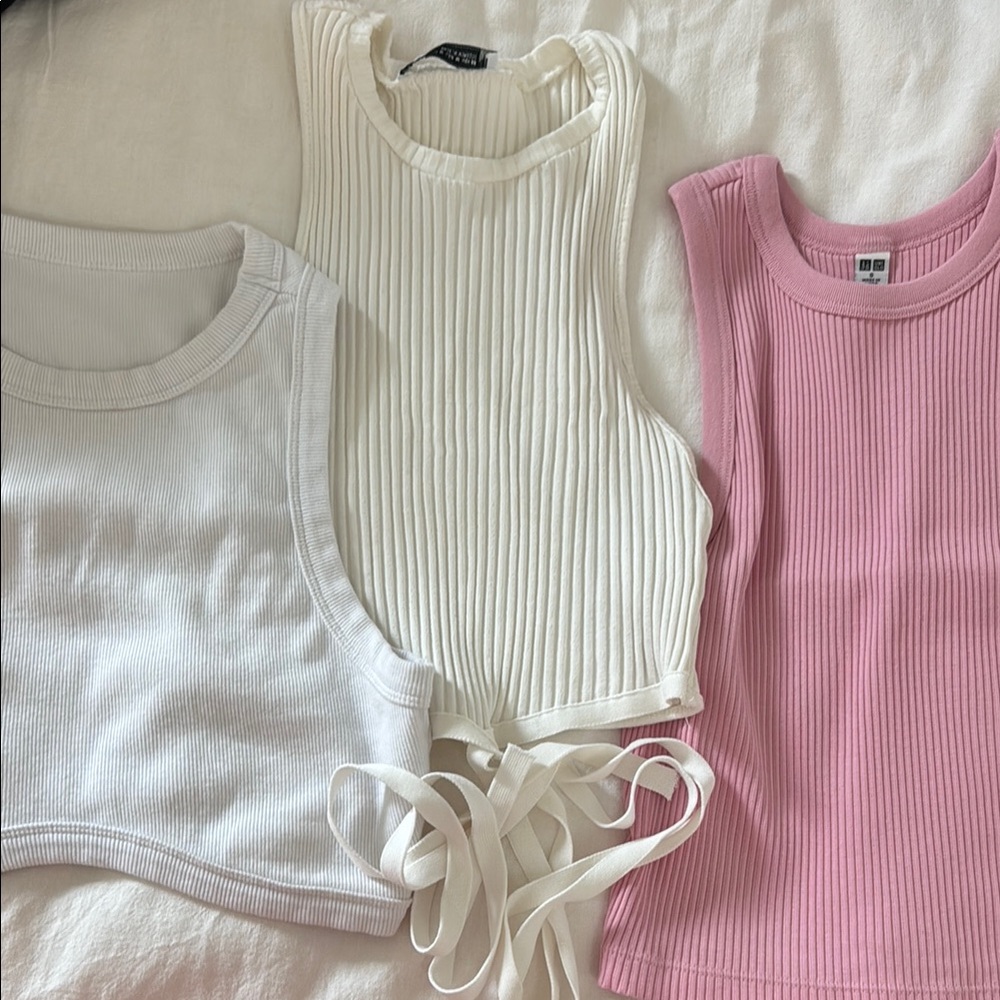 Ribbed Tank Tops - White, Cream, and Pink